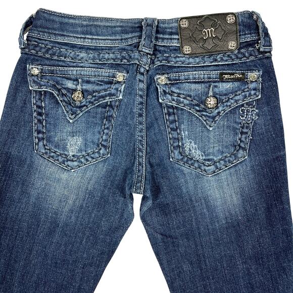 Miss Me Y2K Low-Rise Bootcut Jeans 26" Stretch Denim Flap Pockets Western Rodeo - Picture 3 of 15